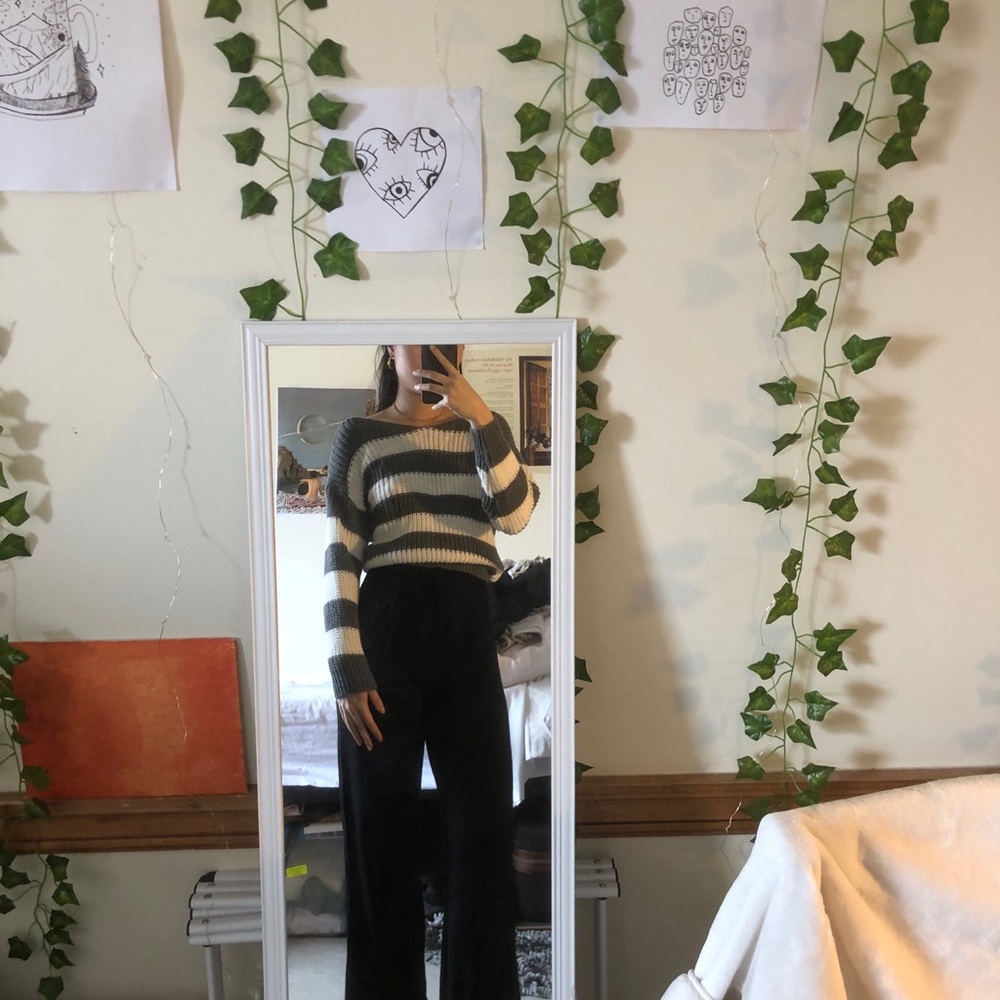 Striped open back sweater